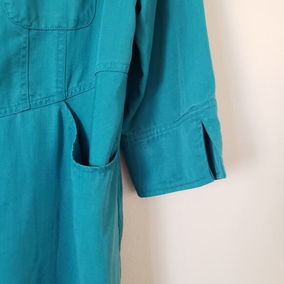 Soft Surroundings Long Collared Jacket Lyocell Teal Flowy Size Medium - Picture 5 of 8